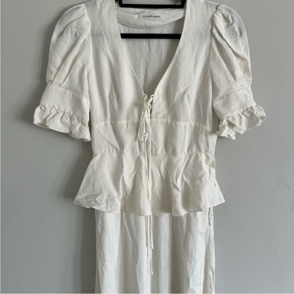 Jill Stuart Cream V-Neck Puff Sleeve Midi Dress - Picture 4 of 6